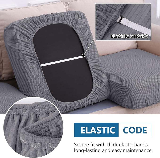 hyha Waterproof Sectional Couch Covers, Non Slip Sofa Couch Cushion Covers L Shape, Thick Stretch Jacquard Fabric, Washable Sofa Slipcovers with Elastic Bottom (1 Piece for Chaise, Middle Grey)-Ruum Studio Home