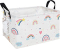 FANKANG Storage Bins, Nursery Hamper Canvas Laundry Basket Foldable with Waterproof PE Coating Large Storage Baskets for Kids Boys and Girls, Office, Bedroom, Clothes,Toys(Rec-Love Rainbow-Ruum Studio Home