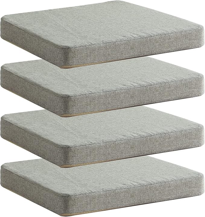 Chair Cushion for Dining Chairs with Ties Non Slip Memory Foam Kitchen Room Chair Pads for Outdoor Patio Furniture 4 Pack, Khaki-Ruum Studio Home