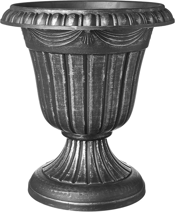 PL20SL Classic Traditional Plastic Urn Planter Indoor/Outdoor, 10" x 12", Brushed Silver-Ruum Studio Home