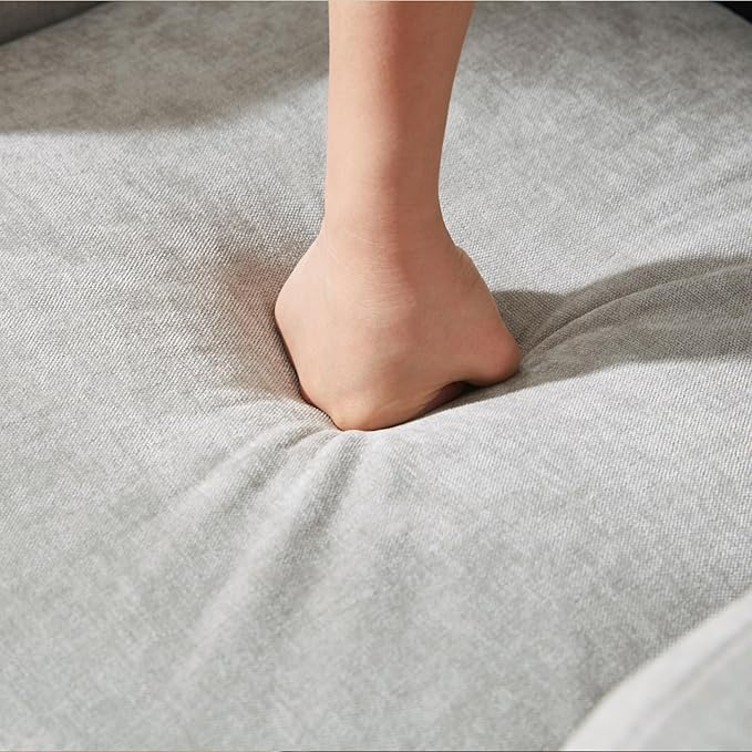 VKNOW Upholstered Dining Chairs Set of 2, Modern Kitchen Chairs Dinner Chairs with 4 Casters, Linen Armchair for Bedroom Reading Room Living Room, Light Grey-Ruum Studio Home