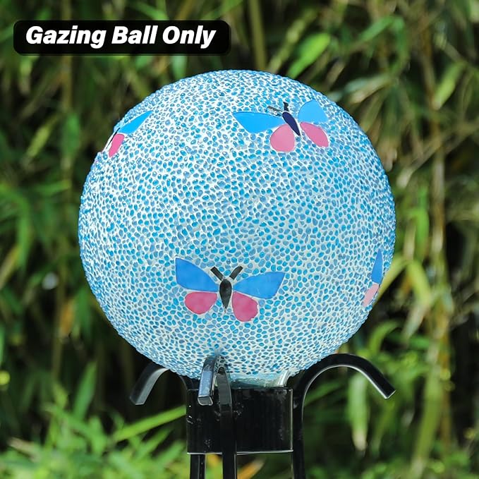 Gazing Ball 8 Inch Butterfly Glass Mosaic Garden Globe Outdoor Gazing Globe Yard Ornament for Garden Yard Home Lawn Outdoor Decoration Gift for Women (Not Solar Powered)-Ruum Studio Home