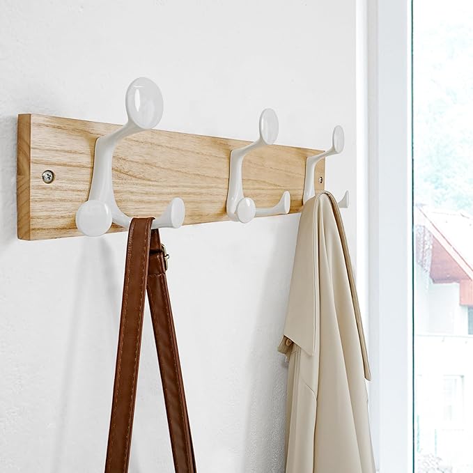 SKOLOO 17-Inch Natural Wood Coat Rack Wall Mount with 3 Triple Hooks - Ideal for Family Entrances, Classrooms, and Pet Supplies Storage - Perfect Coat Hooks for Wall-Ruum Studio Home