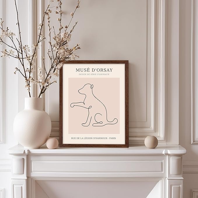 Poster Master Vintage Poster - Retro One Line Dog Drawing Print - Dog Art - Minimal Gift for Men, Women, Animal Lover - Abstract Wall Decor for Home, Office, Bedroom, 11x14 Brown Framed-Ruum Studio Home