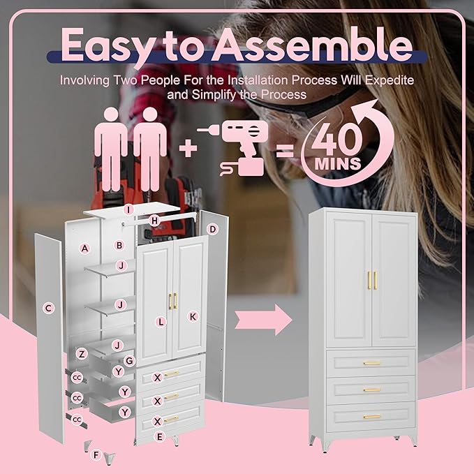 Pantry Kitchen Cabinet with Drawer, 75" Tall Pantry Storage Cabinet, Metal Storage Cabinets with Doors and Shelves, Large Freestanding Cupboard for Dining Room, Assembly Required, White-Ruum Studio Home