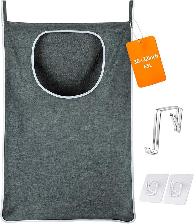XL Large Hanging Laundry Bag with Hanging Hooks, Over the Door Laundry Bag and Hanging Laundry Hamper with Zipper, Hanging Storage Bag for Laundry, Toys, Towels, 36x 22 Inch,Grey.-Ruum Studio Home