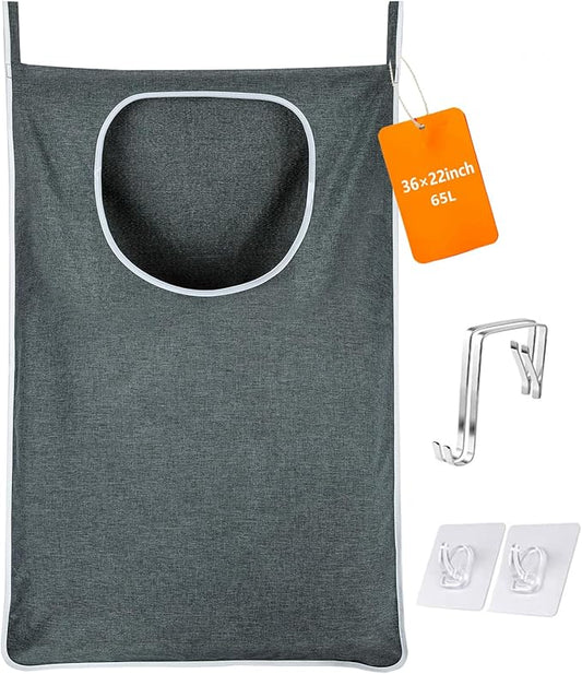XL Large Hanging Laundry Bag with Hanging Hooks, Over the Door Laundry Bag and Hanging Laundry Hamper with Zipper, Hanging Storage Bag for Laundry, Toys, Towels, 36x 22 Inch,Grey.-Ruum Studio Home