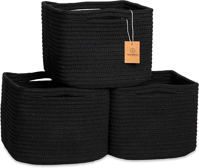 NaturalCozy Storage Cubes 9”x9”x7”Cotton Rope Woven Baskets for Organizing 3-Pack | 9 Inch Cube Storage Bin | Small Basket for Shelf Nursery, Pantry, Decorative Plant, Bathroom Closet, Toy Gift-Ruum Studio Home