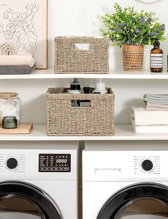 StorageWorks Wicker Storage Baskets, Large and Small Baskets, Handwoven Seagrass Basket for Organizing, Decorative Wicker Baskets with Built-in Handles, Set of 2-Ruum Studio Home