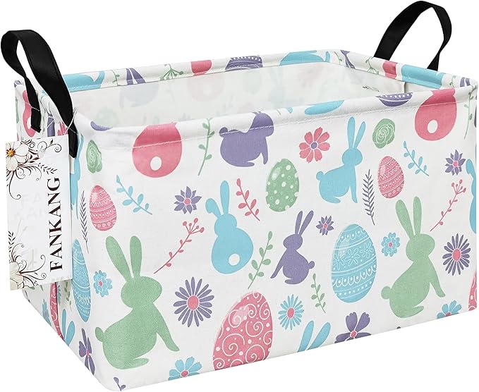 FANKANG Storage Bins, Nursery Hamper Canvas Laundry Basket Foldable with Waterproof PE Coating Large Storage Baskets for Kids Boys and Girls, Office, Bedroom, Clothes,Toys(Rec-Easter egg）-Ruum Studio Home