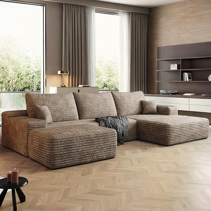 108" Sectional Couches for Living Room Modern Modular Sofa with L-Shape Couchs Upholstered Boneless Couch Deep Seat Sectional Couch with Chaise (Camel, Right Facing Chaise+2Seaters+1Ottoman)-Ruum Studio Home