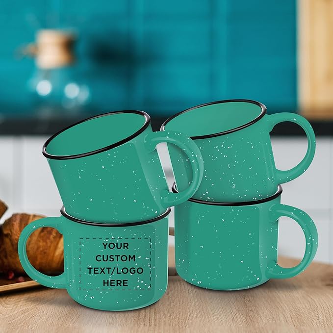 DISCOUNT PROMOS Custom Ceramic Campfire Coffee Mugs 13 oz. Set of 100, Personalized Bulk Pack - Perfect for Tea, Espresso, Cappuccino, Hot Cocoa - Mint-Ruum Studio Home