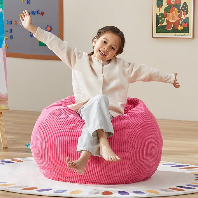 Hobestluk 2.5FT Bean Bag Chair Beanbags Small Bean Bag Chair with Filler Included Teardrop Bean Bag with Removable Cover for Bedroom Living Room (Small, Pink)-Ruum Studio Home