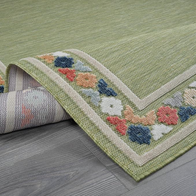 Beverly Rug Outdoor Rug 10x14 Modern Bordered Large Area Rugs for Indoor and Outdoor Patio Easy to Clean Non Shedding Living Room Porch Garden Washable Outside Carpet (10 x 14 Green)-Ruum Studio Home