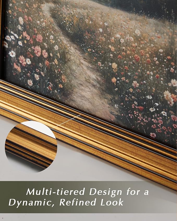 HUARCEY Gold Framed Vintage Wall Deocr for Living Room, Tree Rings Art Abstract Wood Grain Texture Bathroom Art Large Canvas Print Nature Inspired Farmhouse Pictures for Study Office Bedroom 16"x24"-Ruum Studio Home