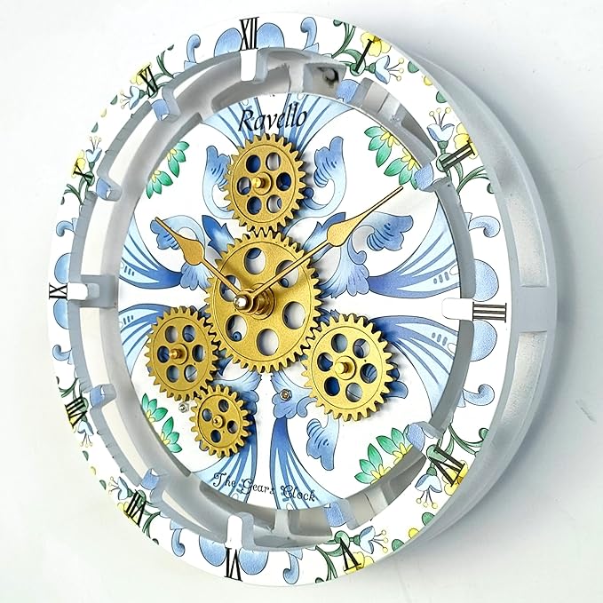 The Gears Clock Wall Clock Italy Collection with Moving Gears (Ravello, 10 inch Round)-Ruum Studio Home