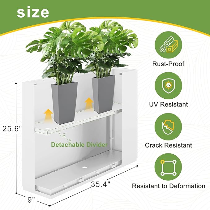 FENCY Metal Rectangular Planter Box Large Planters for Outdoor Plants, Tall Planters for Outdoor Plants with Drainage Holes, Rectangular Planters for Outdoor Plants (35.4" L x 9" W x 25.6" H,White)-Ruum Studio Home