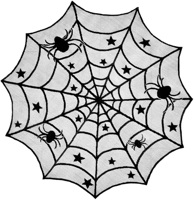 40 Inch Round Spider Web Lace Table Topper Black Halloween Spider Web Tablecloth Party Decoration-Ruum Studio Home