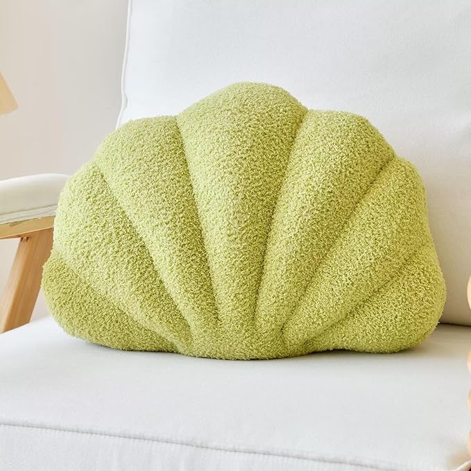 Green Seashell Throw Pillows, Shell Shaped Throw Pillows, 13 Inch Soft Home Decorative Pillow Plush Cushion for Bed Couch Living Sofa Room Decor Accent Throw Pillow-Ruum Studio Home
