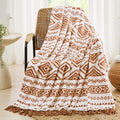 CASAAGUSTO Boho Throw Blanket - Terrcotta Decorative Blankets with Tassel, Printed Flannel Bohemian Blanket for Chair, Bed, Sofa, Couch(50 * 60, Terrcotta)-Ruum Studio Home