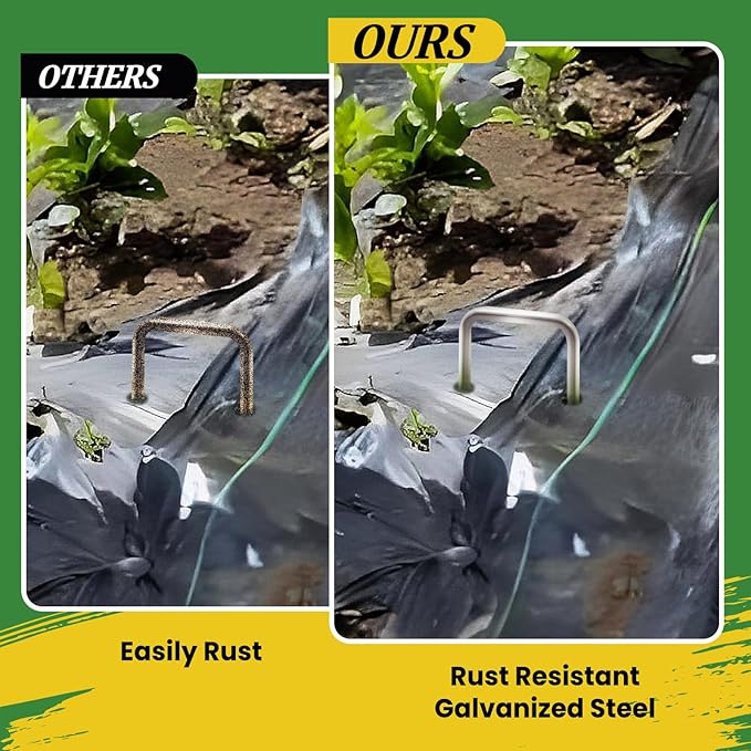 Landscape Staples 8 Inch 60 Pack, Garden Stakes Galvanized Garden Staples 11 Gauge, Plant Cover Stakes for Lawn Weed Barrier-Ruum Studio Home