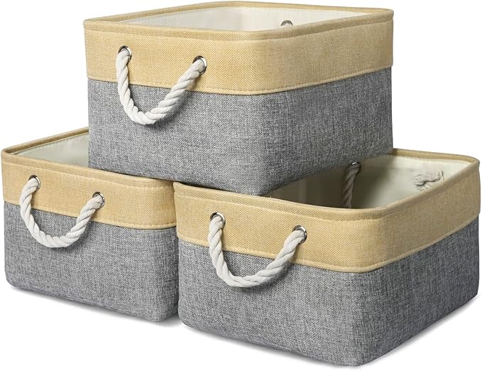 TheWarmHome Fabric Storage Bins Baskets for Organizing, Large Sturdy Storage Basket W/Handles, Decorative Foldable Storage Baskets for Shelves Closet Nursery Toy (Large - 3 Pack 15.7L×11.8W×8.3H)-Ruum Studio Home