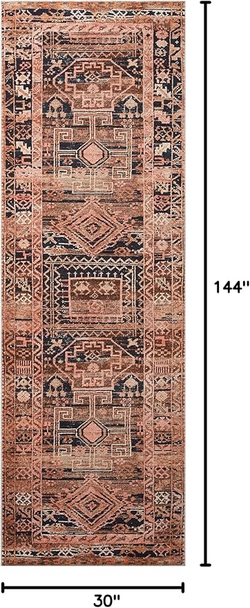Loloi Layla Collection LAY-14 Mocha/Blush 2'-6" x 12'-0" .13" Thick Runner Rug, Soft, Durable, Vintage Inspired, Distressed, Low Pile, Non-Shedding, Easy Clean, Printed, Living Room Rug-Ruum Studio Home