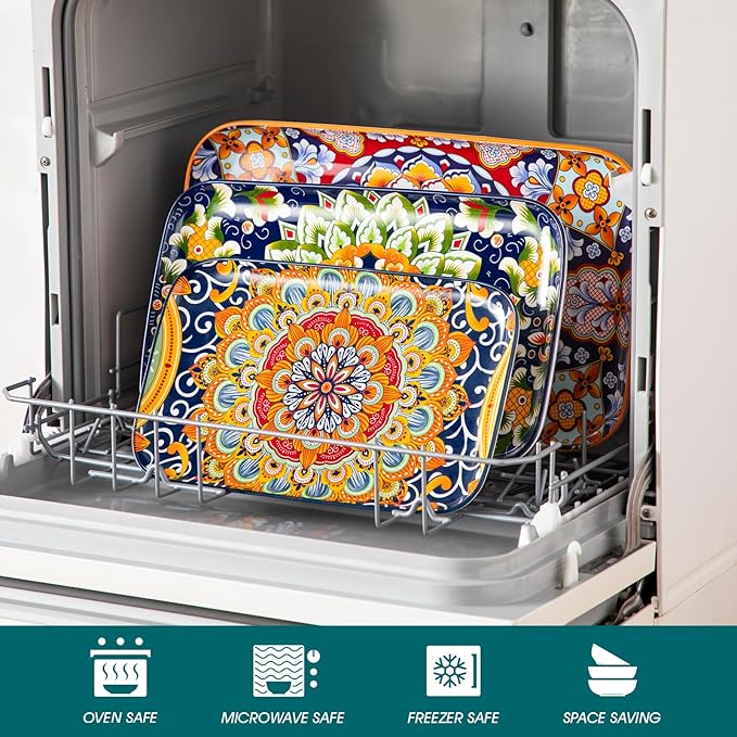vancasso Serving Platters Set of 3, 16"/14"/12" Inch Rectangular Trays - Serving Platter Extra Large, Bohemian Ceramic Serving Dish for Entertaining Food, Microwave & Dishwasher Safe, Colorful-Ruum Studio Home