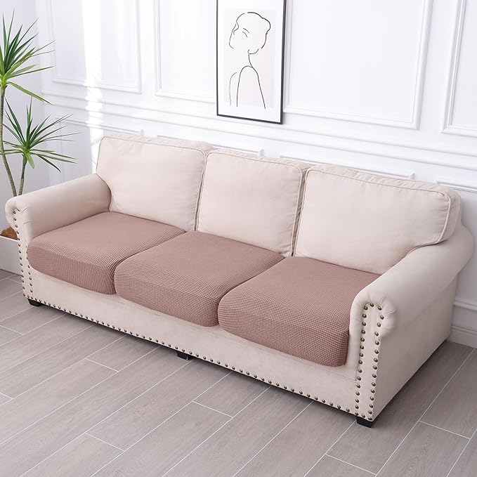 hyha Waterproof Couch Cushion Covers for Pets, Non Slip Sofa Seat Cover for Dogs Washable, Soft Thick Stretch Jacquard Fabric, Sofa Slipcovers with Elastic Bottom (3 Pieces, Camel)-Ruum Studio Home