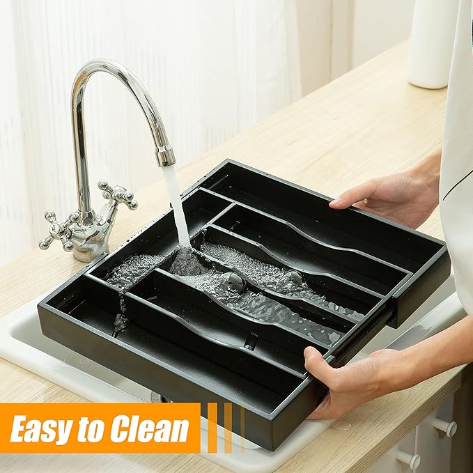Bellsal Black Silverware Organizer Kitchen Drawer Organizer Expandable Bamboo Utensil Holder Cutlery Tray for Kitchen Utensil and Flatware Bedroom Office-Ruum Studio Home