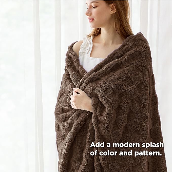 Bedsure GentleSoft Fall Throw Blanket for Couch Dark Brown - Checkered Fleece Blankets Gifts for Women Men Girls, Cute Soft Cozy Throw for Bedroom Home Decor Gifts, 50x60 Inches-Ruum Studio Home