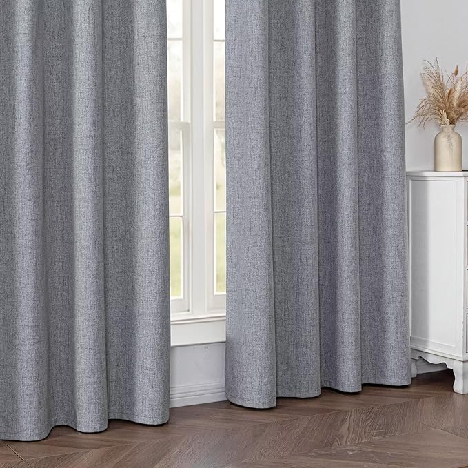 Blackout Curtains 72 Inch Length 2 Panels Set, 100% Black Out Textured Thermal Curtains, Grommet Privacy Light Blocking Drapes for Living Room Bedroom Luxury Decor(52W × 72L inch, Light Grey)-Ruum Studio Home