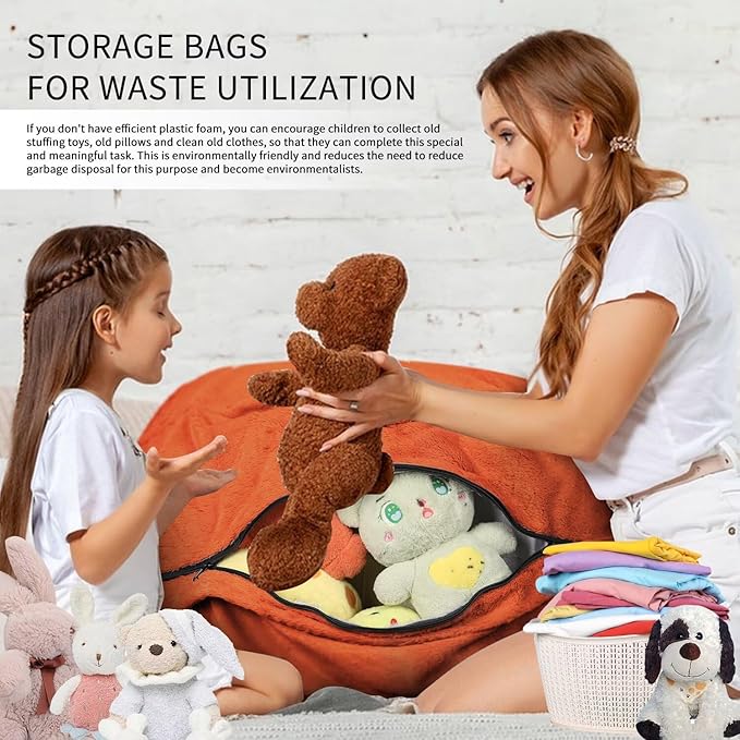 Bean Bag Chair for Adults 8FT,Soft Removable Cover for Teens/Girls Bedroom,Fluffy Giant Round Floor Beanbag Lounger Chairs (No Filler,Orange)-Ruum Studio Home