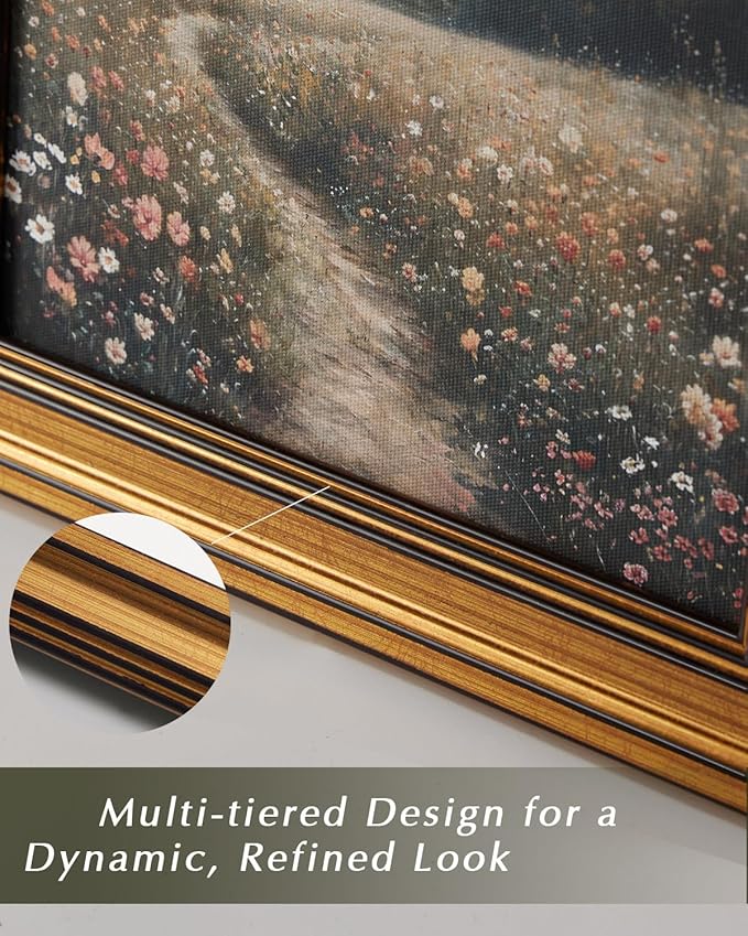 HUARCEY Gold Framed Vintage Wall Art Canvas Prints Gothic Room Decor Vintage Rabbit Lady Wall Decor, Aesthetic Dark Academia Halloween Pictures Oil Painting Goth Decorations 8x10in-Ruum Studio Home