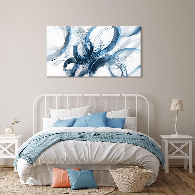 Blue Wall Art Large Pictures for Living Room Abstract Wall Decor Wall Decoration Print Pictures Canvas Framed Artwork Minimalist Paintings for Office Above Bed Wall Decor 24×48in-Ruum Studio Home
