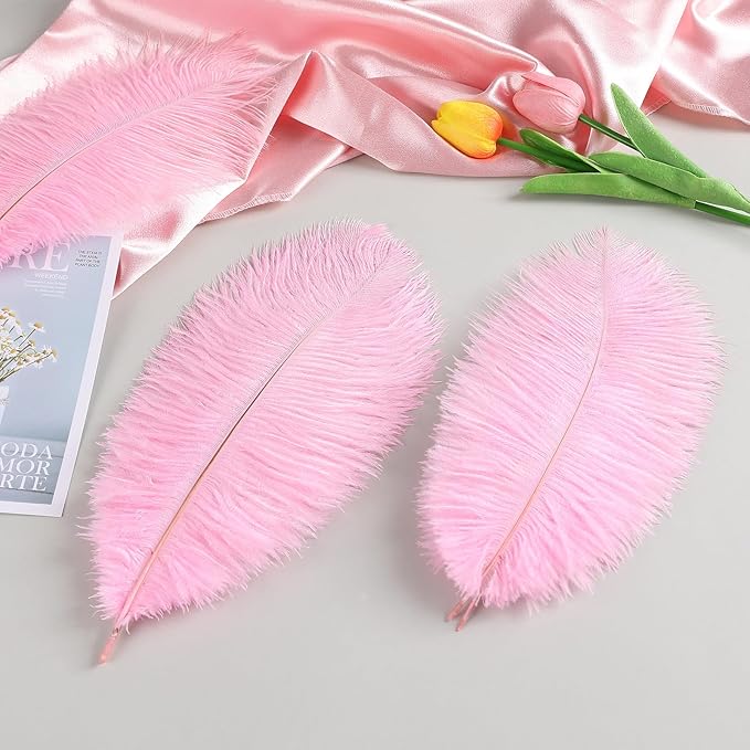 THARAHT Pink Ostrich Feathers 12pcs Natural Bulk 8-10Inch 20cm-25cm for Crafts Wedding Party Centerpieces Flower Arrangement Easter Gatsbi and Home Decoration Feathers-Ruum Studio Home