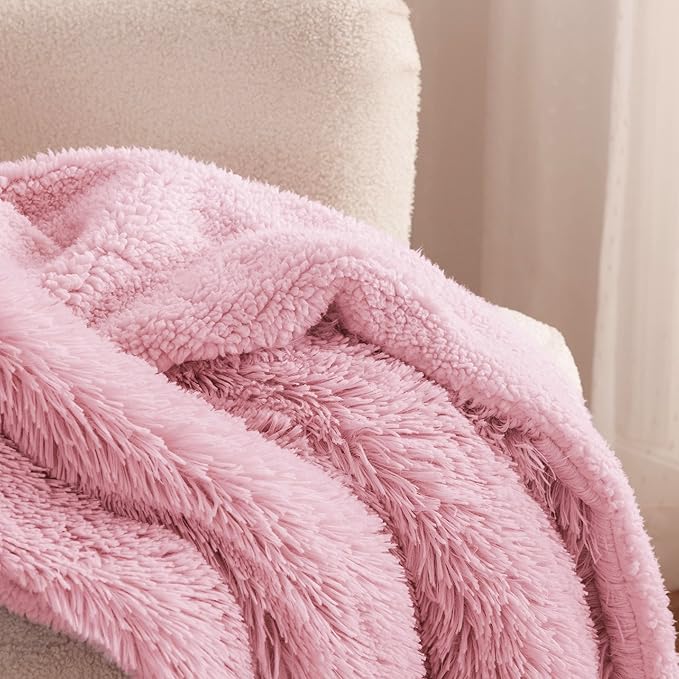 Bedsure GentleSoft Fluffy Pink Throw Blanket, Pink Decor Cozy Gifts for Teenage Girls, Soft Fuzzy Plush Thick Warm Furry Sherpa Fleece Faux Fur Throw Blanket for Couch, Cute Stuff for Women, 50x60-Ruum Studio Home