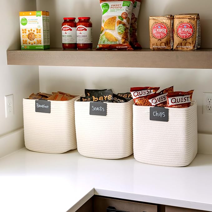 NaturalCozy 13 Inch Cube Storage Bins Cotton Rope Woven Baskets for Organizing 3-Pack | 13 x 13 Storage Cubes | Fabric Square Storage Baskets for Shelves Organizer, Kids Toy Bins, Closet Baby Nursery-Ruum Studio Home
