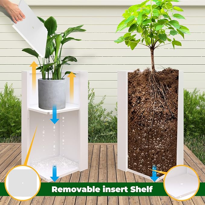 White Steel Metallic Heavy Planter for Outdoor Plants Box 14"x14"x30" Metal Planter Spliced Flower Pots with Partitions for Outside,Indoor,Garden (White, 14 * 14 * 30)-Ruum Studio Home