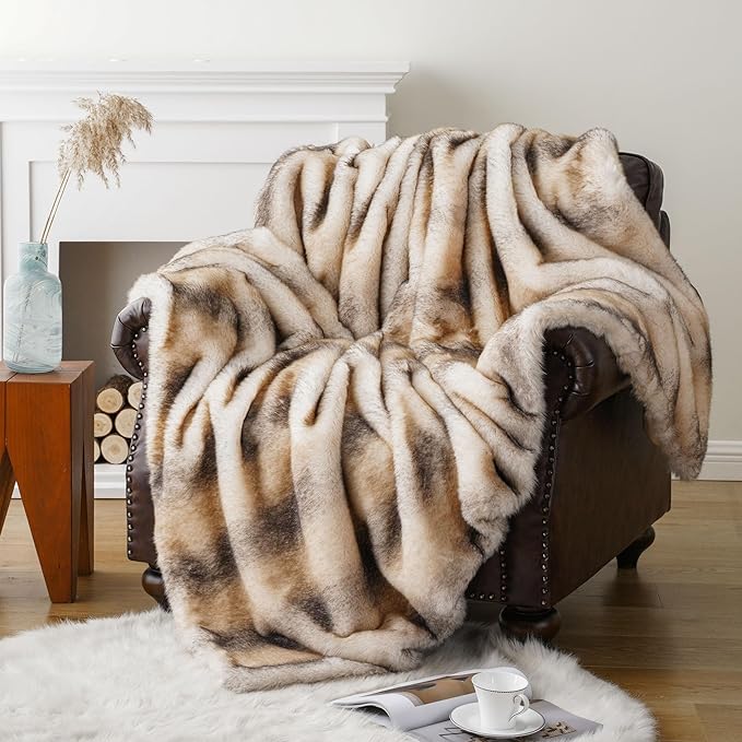 BATTILO HOME Luxury Faux Fur Throw Blanket, Soft Cozy Mink Fur Blanket for Couch, Sofa, Chair, Bed, Thick Warm Fall Fur Throw Blankets, 50"x60"-Ruum Studio Home