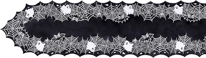 Chlophy Halloween Table Runner Black Spider Web Table Runner Gothic Embroidered for Kitchen Dining Halloween Décor Home Party Table Decoration 54in-Ruum Studio Home