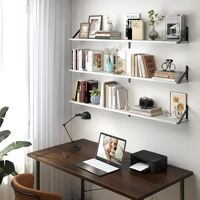 Heimlove 48 Inch Large Wall Bookshelves Set of 3, Wall Mounted Bookshelves,Heavy Duty Wooden Shelves for Living Room,Bedroom,Kitchen,Laundry Room Storage & Decor-Ruum Studio Home