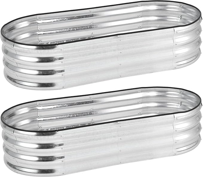 2 Pcs 4.5x2x1ft Oval Raised Garden Bed, Galvanized Raised Beds,Open-Ended Base Metal Raised Planter Beds,Planter Raised Boxes for Vegetables, Flowers,Tool-Free Asse,Rubber Edge-Ruum Studio Home