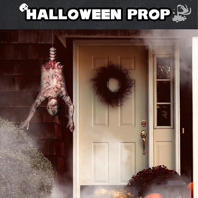 AW 37" Halloween Half Body Prop Skinned Hanging Corpse Torso Haunted House Party Indoor Outdoor Decoration 2025-Ruum Studio Home