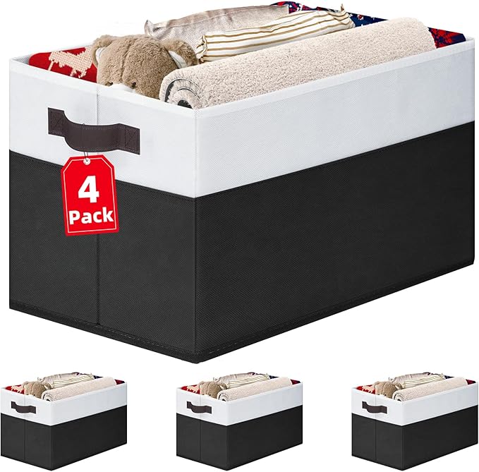 Criusia Large Storage Bins for Shelves 4 Pack, Closet Storage Baskets for Clothes Blanket Beddings Towels, Collapsible Fabric Closet Organizer Bins with Handles/ Laundry Room Organization-Ruum Studio Home