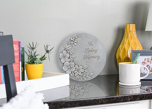 NAT & Jules Flower Blossom and Bud Floral Spray Dimensional Indoor Outdoor 12 inch Round Cast Resin Decorative Garden Stepping Stone, Patio, Walkway Sculpture Yard Art, in Loving Memory Stone Grey-Ruum Studio Home