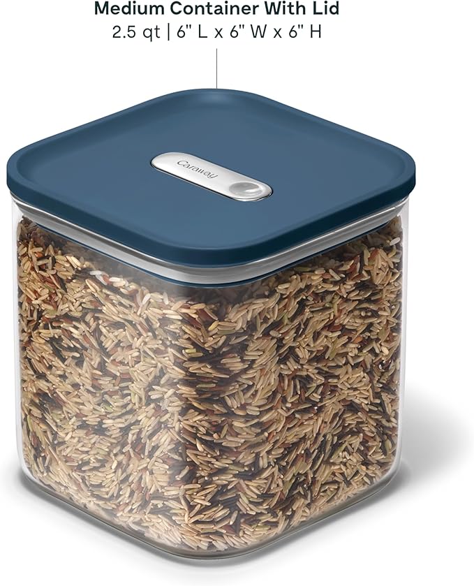 Caraway 2.5qt Glass Airtight Food Storage Container with Lid – Non-Toxic, BPA-Free Kitchen Storage Container – Stackable, Space-Saving Airtight Container for Dry Goods and More - Navy-Ruum Studio Home