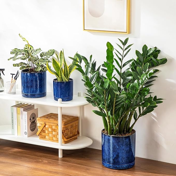 vancasso Ceramic Planters, Plant Pots for Indoor Plants, 6.25+8.25+10.25 Inch Ceramic Pots for Plants, Flower Pots with Drainage Holes (Blue, 6.25+8.25+10.25 Inch)-Ruum Studio Home