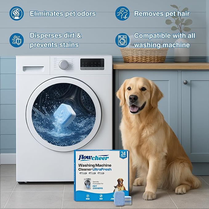Washing Machine Cleaner, Septic Safe Washer Descaler Tablets for Removing Pet Hair, Odors, Residue, Suitable for HE Front Loader, Top Load, 1 Year Supply, 24 Pack (For Pet Owner)-Ruum Studio Home