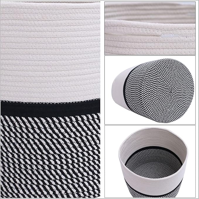 Cotton Rope Plant Basket Modern Woven Basket for 10" Flower Pot Floor Indoor Planters,Storage Organizer Toys Rustic Home Decor,Beige 11"x 11"-Ruum Studio Home